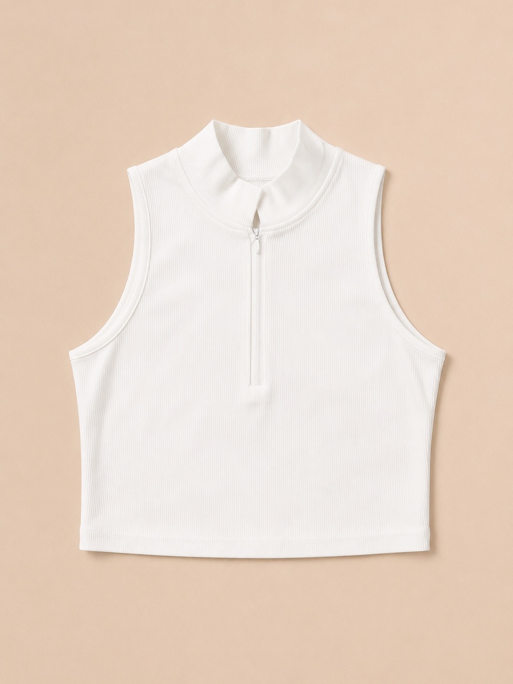 SHEIN White Ribbed Sleeveless Zip Crop Top